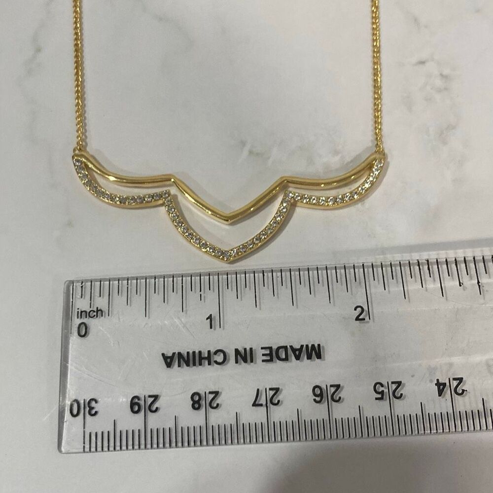 Gold Tone Rhinestone Chevron Statement Necklace 16" V Shape Sparkle - Picture 3 of 3